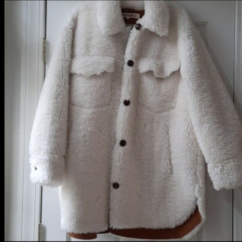 Free People Teddy Shirt Jacket Coat Ivory Size Large NWOT